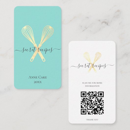 Gold Whisk Bakery Chef Caterer Editable Qr Code Visitekaartje (Voorkant / Achterkant)