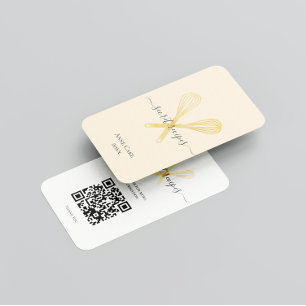 Gold Whisk Bakery Chef Caterer Editable Qr Code Visitekaartje