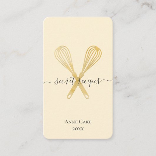Gold Whisk Bakery Chef Caterer Editable Qr Code Visitekaartje (Voorkant)