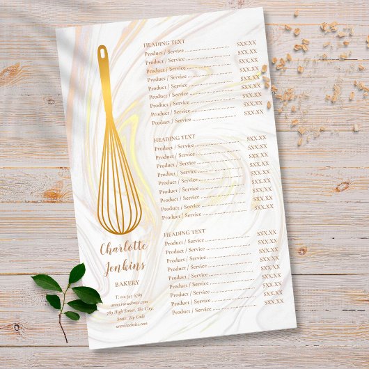 Gold Whisk Bakery Patisserie Marble Service Menu