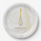 Gold Whisk Bakery Patisserie Marble Swirls Papieren Bordje (Voorkant)