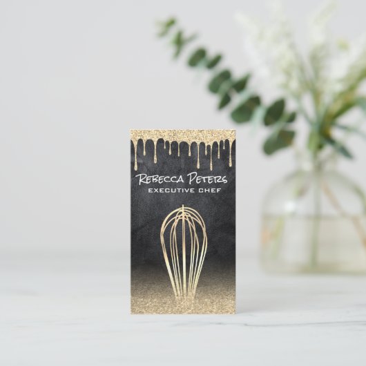 Gold Whisk | Glitter Drip (goudglitter) Visitekaartje (Staand voorkant)