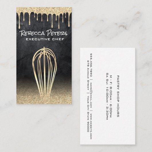 Gold Whisk | Glitter Drip (goudglitter) Visitekaartje (Voorkant / Achterkant)