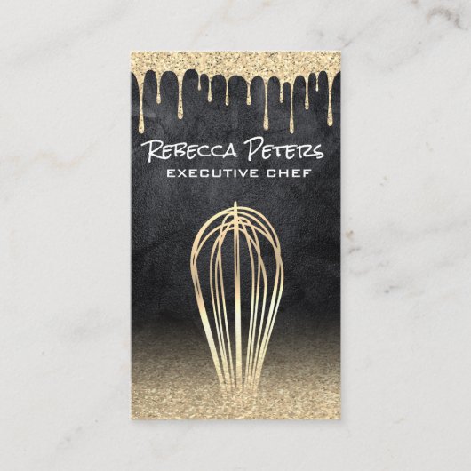 Gold Whisk | Glitter Drip (goudglitter) Visitekaartje (Voorkant)