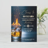 Gold Whiskey Theme Men 40th Birthday Party Kaart (Staand voorkant)