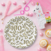 Gold/White 100th Birthday Party Number Pattern Papieren Bordje (Feest)