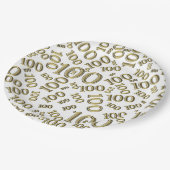 Gold/White 100th Birthday Party Number Pattern Papieren Bordje (Gekanteld)
