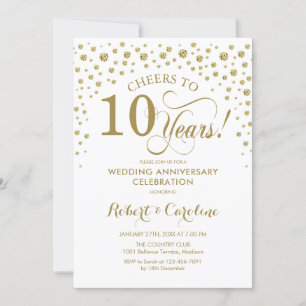 Gold White 10e Jubileum Celebration Invitation Kaart