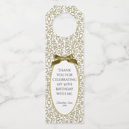 Gold/White 30th Number Pattern Flessenhanger (Voorkant)