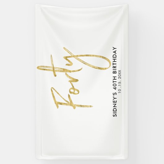 Gold & White 40e verjaardag feestdag - Welkomstban Spandoek (Verticaal)