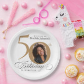 Gold White 50th Birthday Calligrafie Aangepaste fo Papieren Bordje (Feest)