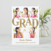 Gold White 5 Foto Afstudeerder Party Kaart (Staand voorkant)