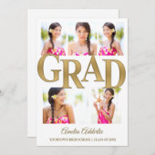 Gold White 5 Foto Afstudeerder Party Kaart (Voorkant / Achterkant)