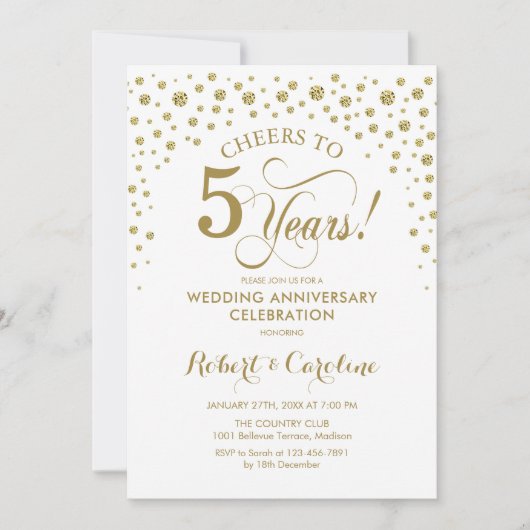 Gold White 5e Jubileum Uitnodiging (Voorkant)