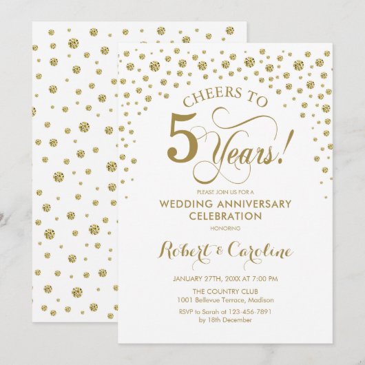 Gold White 5e Jubileum Uitnodiging (Voorkant / Achterkant)