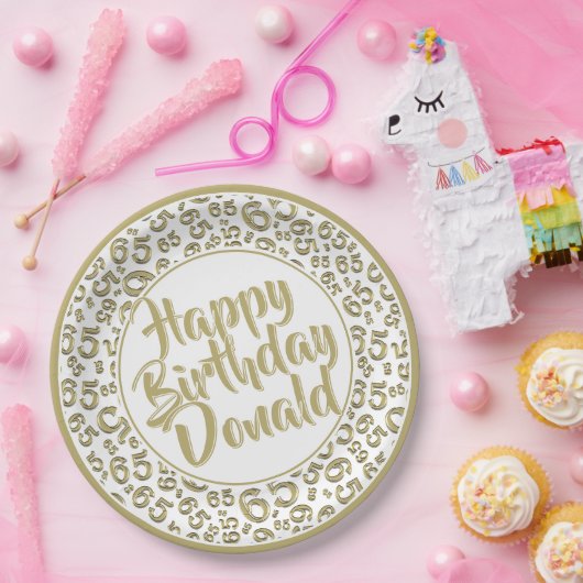 Gold/White 65th Random Number Pattern Papieren Bordje (Feest)