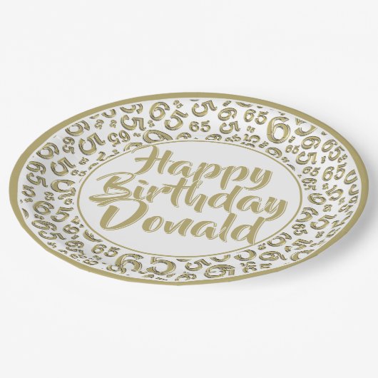 Gold/White 65th Random Number Pattern Papieren Bordje (Gekanteld)