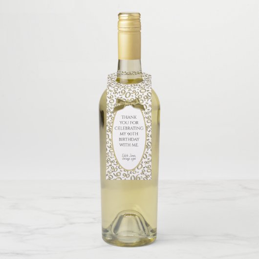 Gold/White 90th Birthday Party Flessenhanger (Op fles)