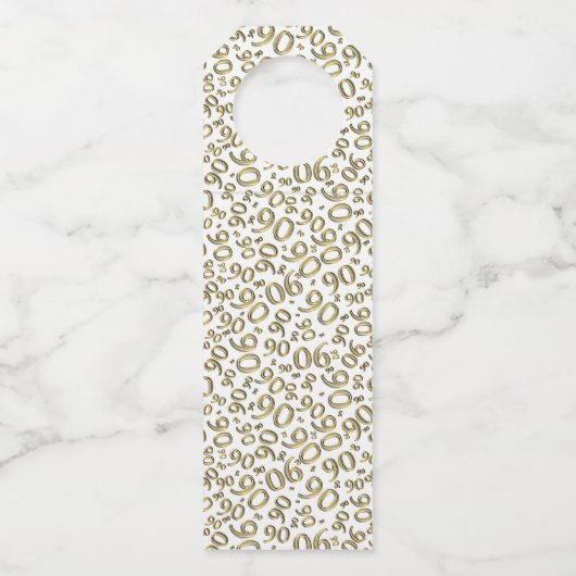 Gold/White 90th Birthday Party Flessenhanger (Achterkant)