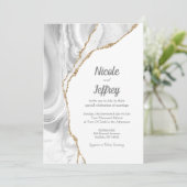Gold & White Agate Elegant Wedding Invitation Kaart (Staand voorkant)