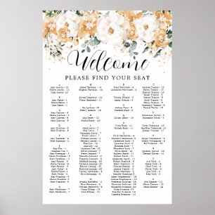 Gold White Alfabetical Quinceanera Seating Chart Poster