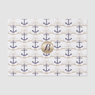 Gold White Anchors Nautical Monogram Moderne Party Tissuepapier