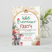 Gold, White And Green White Elephant Gift Exchange Kaart (Staand voorkant)