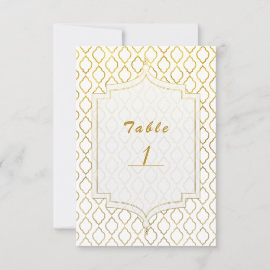 Gold & White Arabian Moroccan Glam Table Number Kaart (Voorkant)
