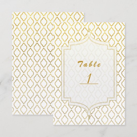Gold & White Arabian Moroccan Glam Table Number Kaart (Voorkant / Achterkant)