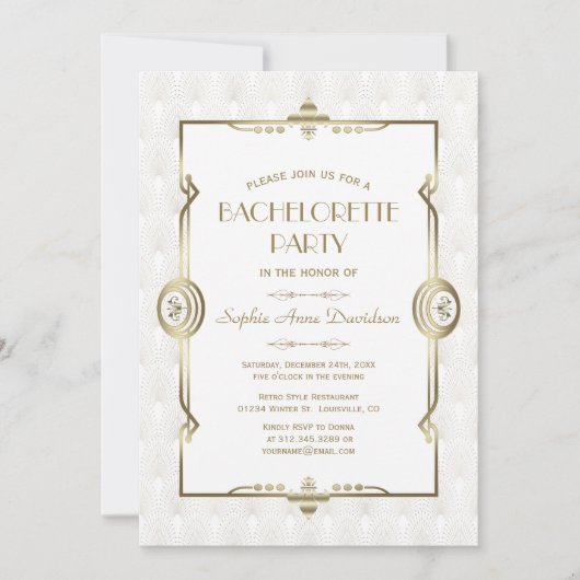 Gold White Art Deco 1920s Bachelorette Party Kaart (Voorkant)
