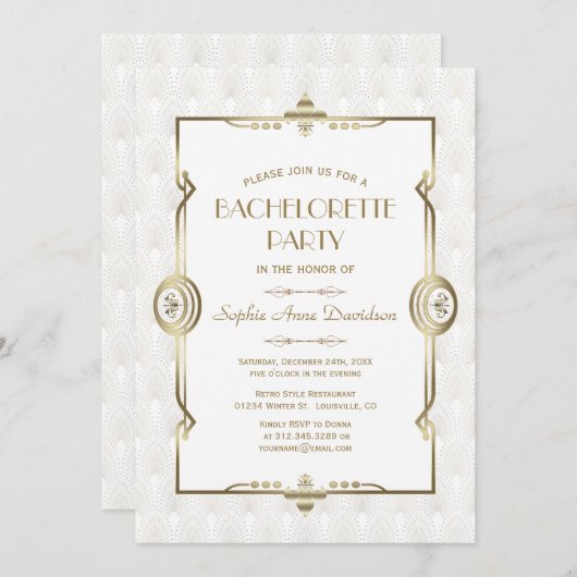 Gold White Art Deco 1920s Bachelorette Party Kaart