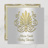 Gold White Art Deco Damask Baby shower 2 Kaart (Voorkant / Achterkant)