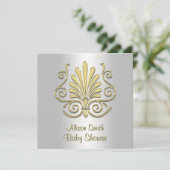 Gold White Art Deco Damask Baby shower 2 Kaart (Staand voorkant)