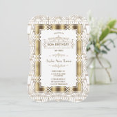 Gold White Art Deco Gatsby 20s 50th Birthday Party Kaart (Staand voorkant)