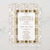 Gold White Art Deco Gatsby 20s Style Sweet 16 Kaart (Voorkant / Achterkant)