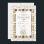 Gold White Art Deco Gatsby 20s Style Sweet 16 Kaart<br><div class="desc">Elegant,  Romantic Art Deco Great Gatsby-stijldesign. Het is voorzien van Art Deco-stijl,  faux Gold folie hoekige vorm,  ornamenten,  prachtige  lettertypen op een witte gouden Art Deco-achtergrond. Het gebruik past hulpmiddel aan om uw info toe te voegen. Ga voor overeenkomende objecten naar mijn Collectie met hoekstijl</div>