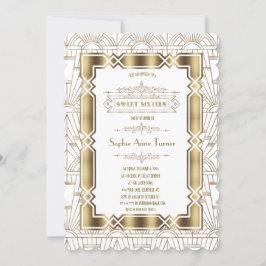Gold White Art Deco Gatsby 20s Style Sweet 16 Kaart