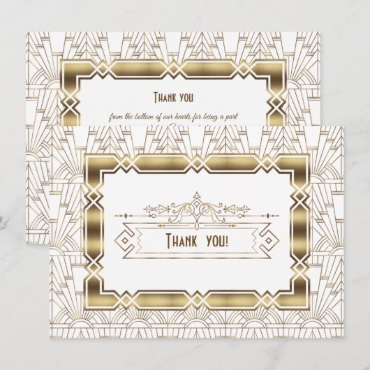 Gold White Art Deco Great Gatsby 1920s Hartelijk d Bedankkaart (Voorkant / Achterkant)