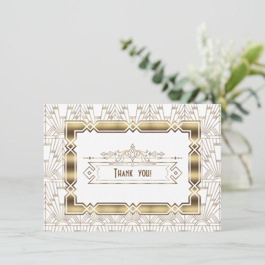 Gold White Art Deco Great Gatsby 1920s Hartelijk d Bedankkaart (Staand voorkant)