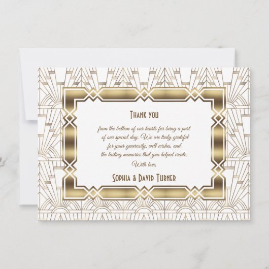 Gold White Art Deco Great Gatsby 1920s Hartelijk d Bedankkaart (Achterkant)