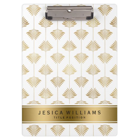 Gold & White Art-Deco Leafs Pattern Klembord (Voorkant)