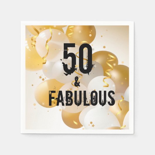 Gold White Balloons 50 en Fabulous Servet (Voorkant)