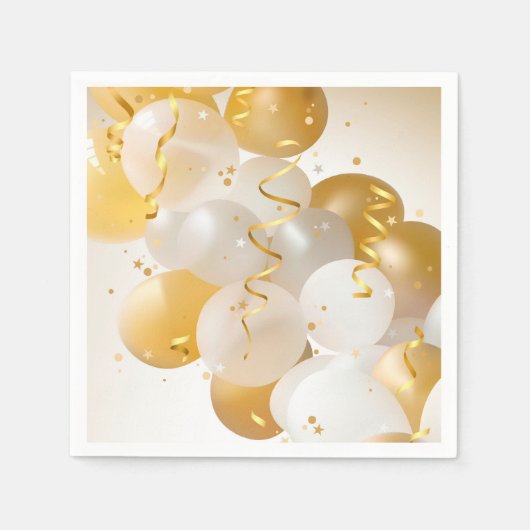Gold & White Balloons Party Servet (Voorkant)