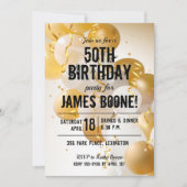 Gold White Balloons - Uitnodigingen op feestdag (Voorkant)