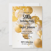 Gold White Balloons - Uitnodigingen op feestdag (Voorkant)