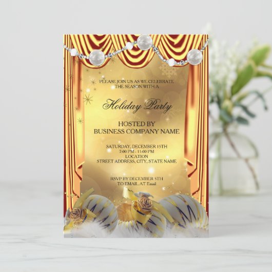 Gold White Baubles kerstfeestdag Kaart (Staand voorkant)