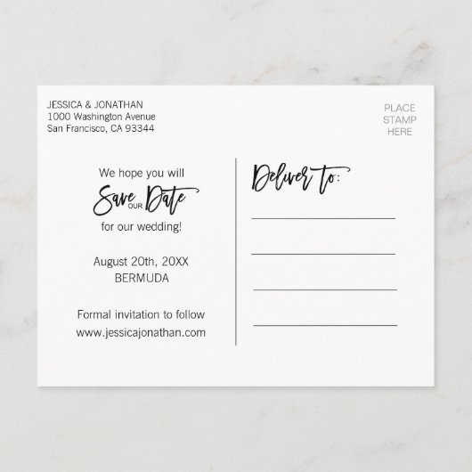 Gold White BEACH Destination Wedding BEHOEFT DE DA Aankondigingskaart (Achterkant)