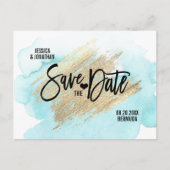 Gold White BEACH Destination Wedding BEHOEFT DE DA Aankondigingskaart (Voorkant)