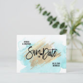 Gold White BEACH Destination Wedding BEHOEFT DE DA Aankondigingskaart (Staand voorkant)