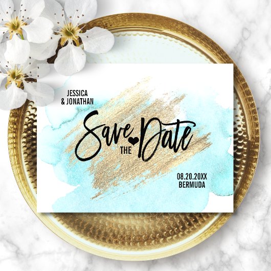 Gold White BEACH Destination Wedding BEHOEFT DE DA Aankondigingskaart